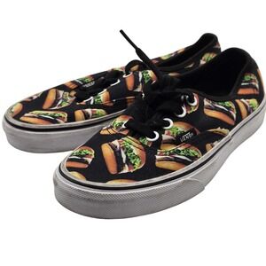 Vans Authentic Shoes Womens Size 5.5 Black Burger Print Low Top Skate Sneakers